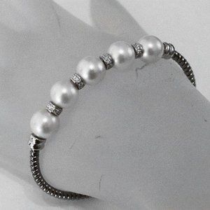 Culture Pearl Bangle 18k W/g Gold Overlay 925